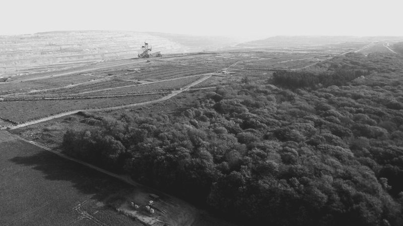 Luchtfoto van Hambach bos aan de rand van de mijn